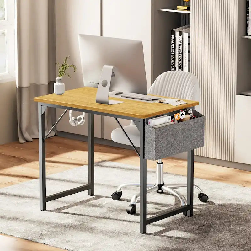 Moderner Computerschreibtisch mit Aufbewahrungstasche und Kopfhörerhaken