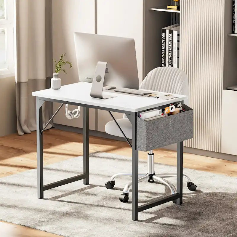 Moderner Computerschreibtisch mit Aufbewahrungstasche und Kopfhörerhaken