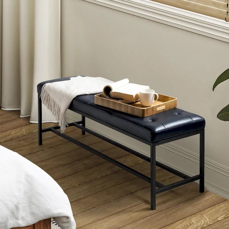 50-Zoll getuftete Sitzbank aus veganem Leder mit Metallbeinen