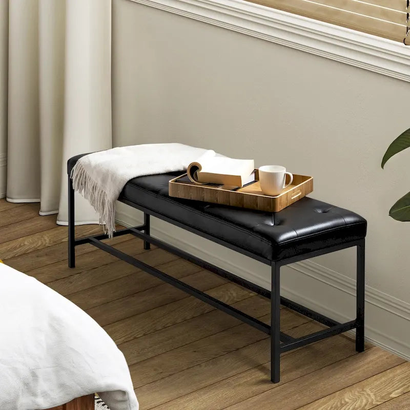 50-Zoll getuftete Sitzbank aus veganem Leder mit Metallbeinen