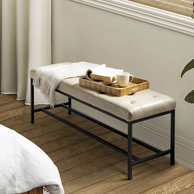 50-Zoll getuftete Sitzbank aus veganem Leder mit Metallbeinen