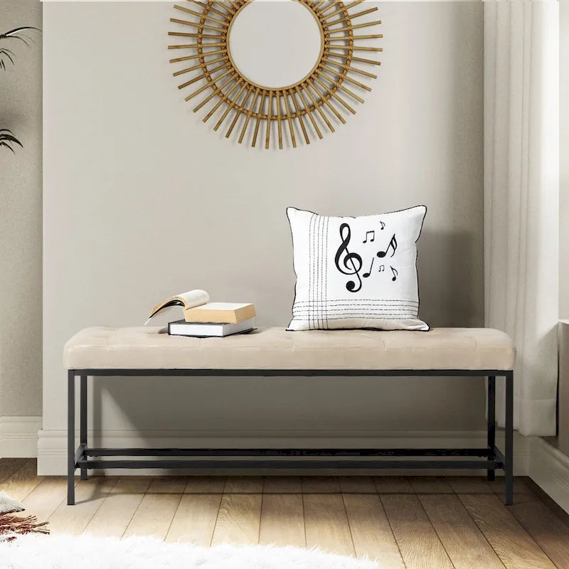 50-Zoll getuftete Sitzbank aus veganem Leder mit Metallbeinen