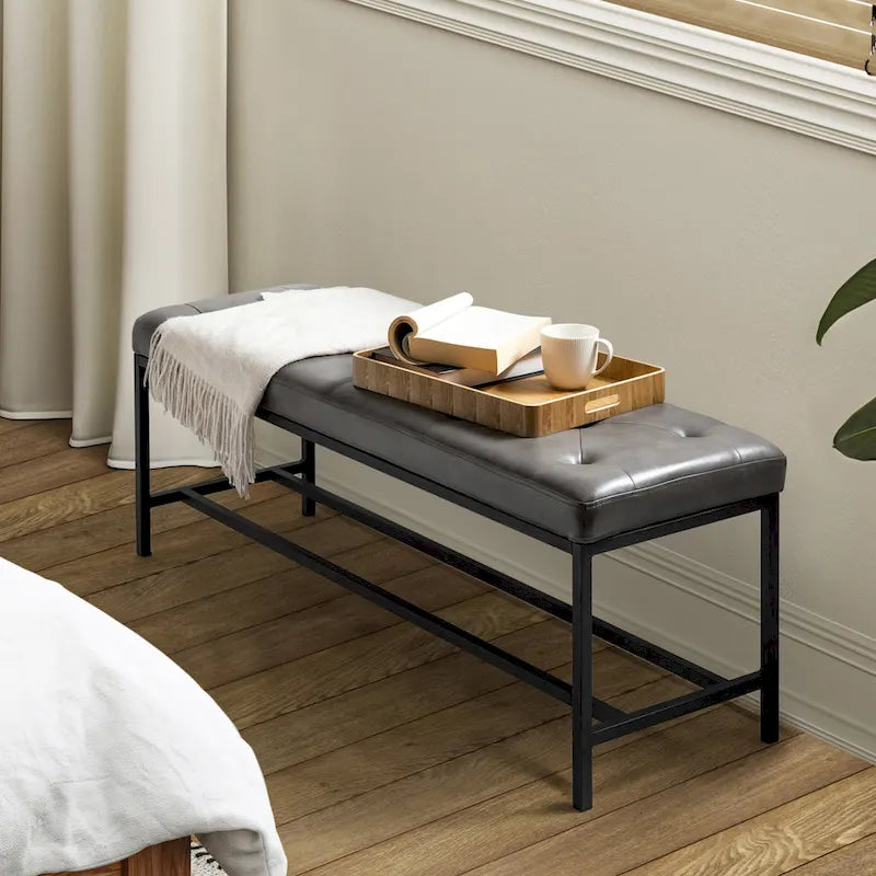 50-Zoll getuftete Sitzbank aus veganem Leder mit Metallbeinen