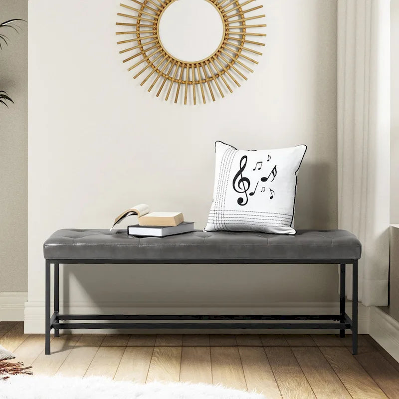 50-Zoll getuftete Sitzbank aus veganem Leder mit Metallbeinen