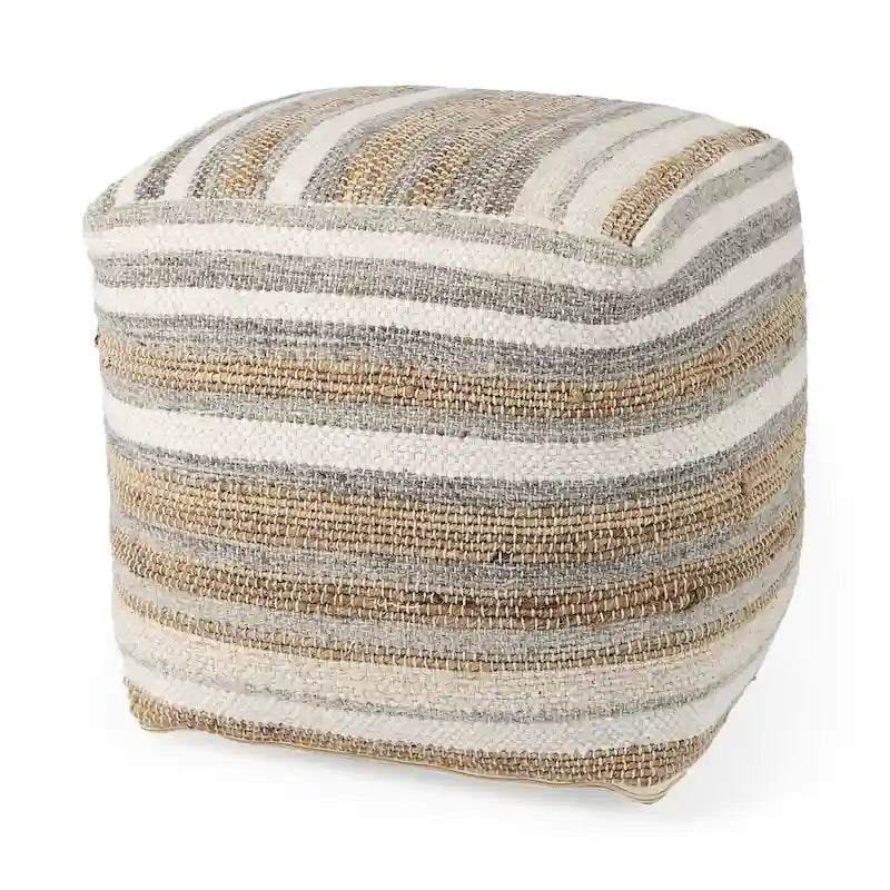 Mehrfarbiger gestreifter Pouf aus Hanf und Baumwolle 40x40 cm