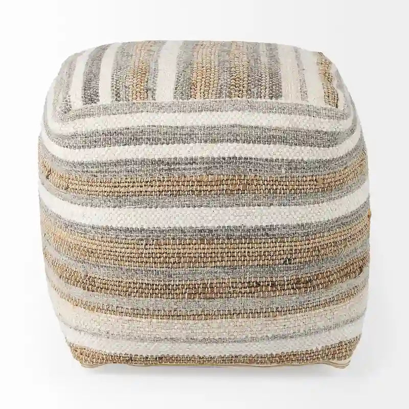 Mehrfarbiger gestreifter Pouf aus Hanf und Baumwolle 40x40 cm