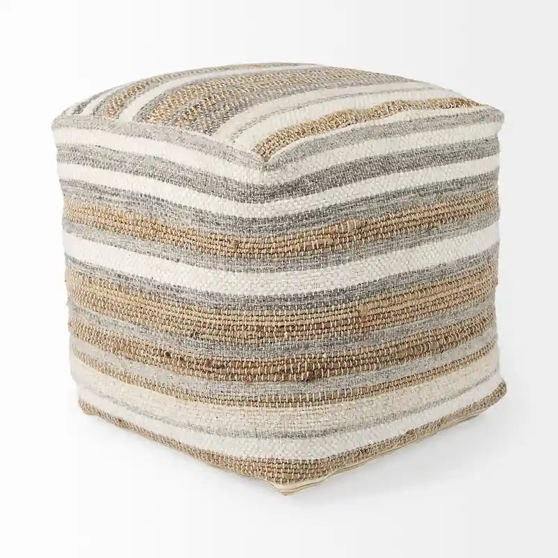 Mehrfarbiger gestreifter Pouf aus Hanf und Baumwolle 40x40 cm