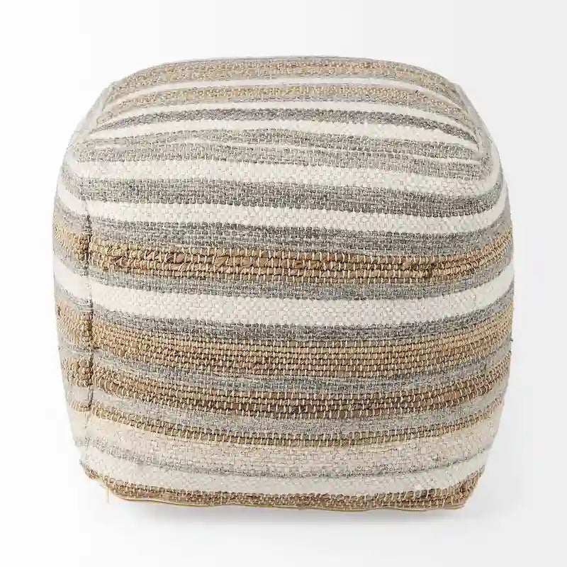 Mehrfarbiger gestreifter Pouf aus Hanf und Baumwolle 40x40 cm