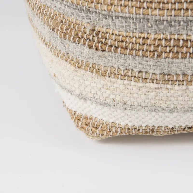 Mehrfarbiger gestreifter Pouf aus Hanf und Baumwolle 40x40 cm
