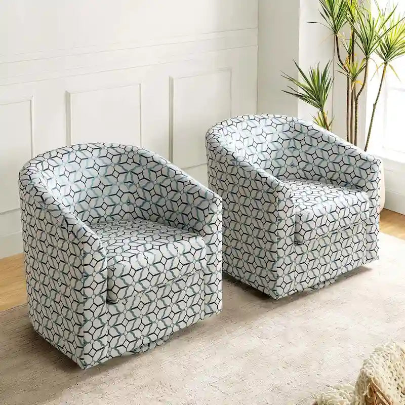 Gepolsterter Drehsessel im Fass-Design, 2er-Set