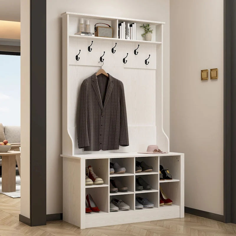 Garderobenbank Schuhschrank Garderobenhaken Weiß