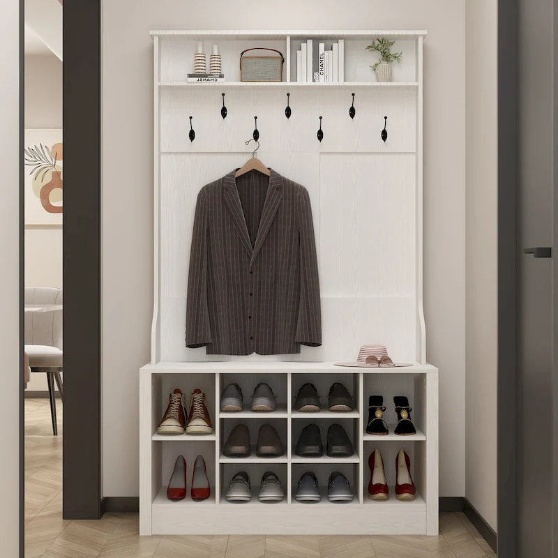 Garderobenbank Schuhschrank Garderobenhaken Weiß