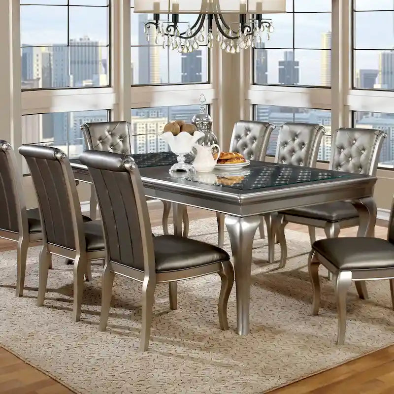 Furniture of America Mora 84-inch Glass Top Expandable Dining Table