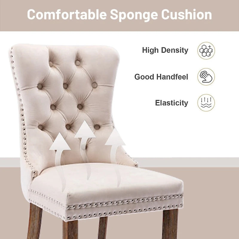 2er-Set Samt-Esszimmerstühle mit Polsterung, Nagelbesatz und Ringgriff
