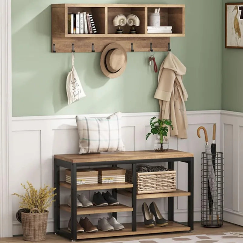Garderobenständer mit 7 Haken, Flurbank mit Garderobe