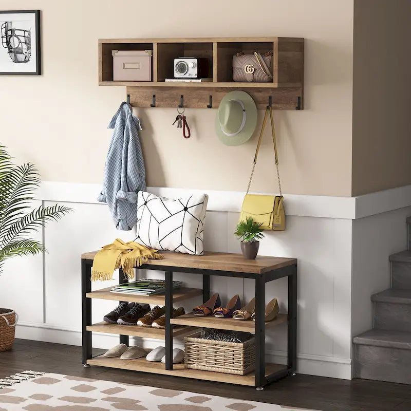 Garderobenständer mit 7 Haken, Flurbank mit Garderobe
