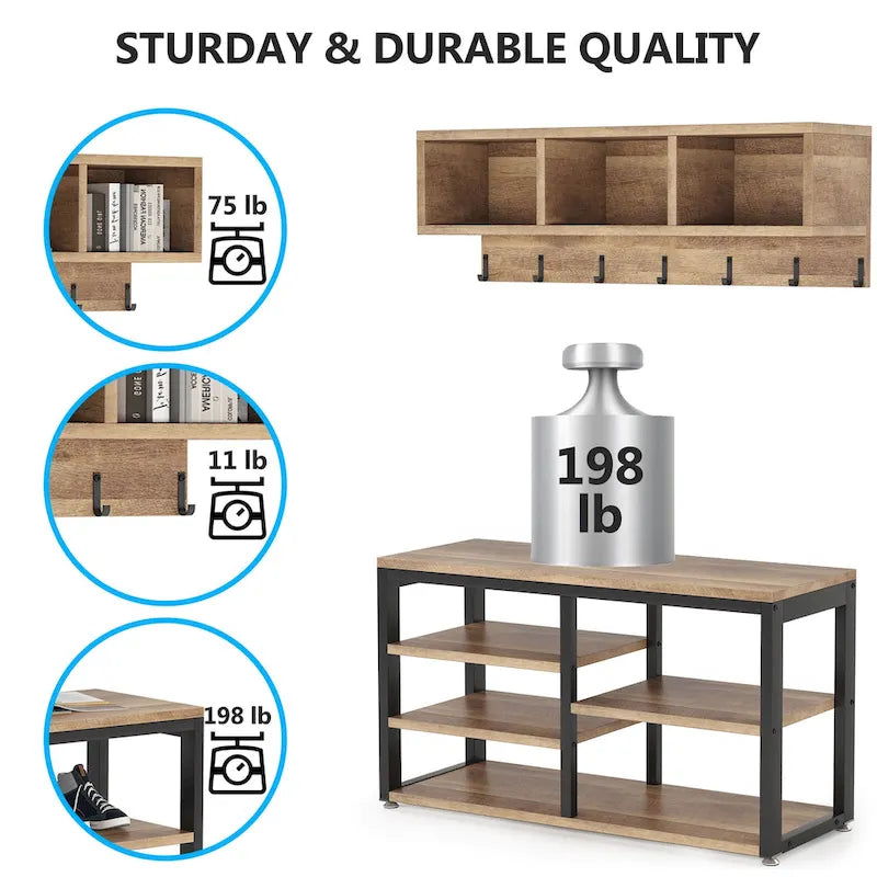 Garderobenständer mit 7 Haken, Flurbank mit Garderobe