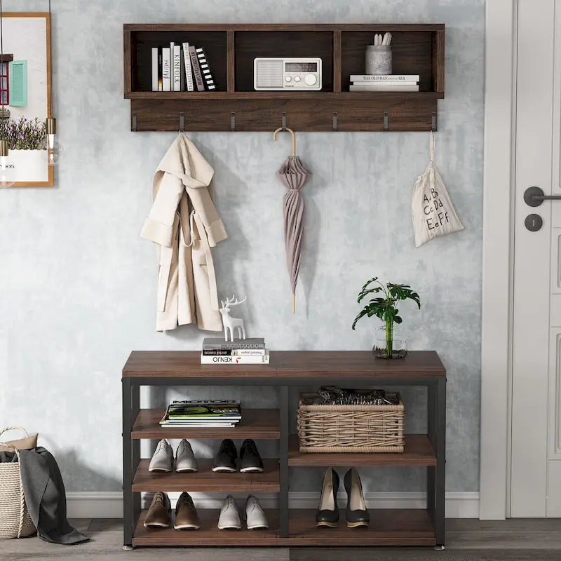 Garderobenständer mit 7 Haken, Flurbank mit Garderobe