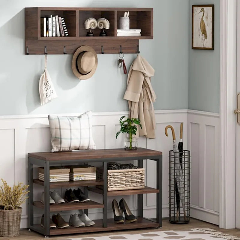 Garderobenständer mit 7 Haken, Flurbank mit Garderobe