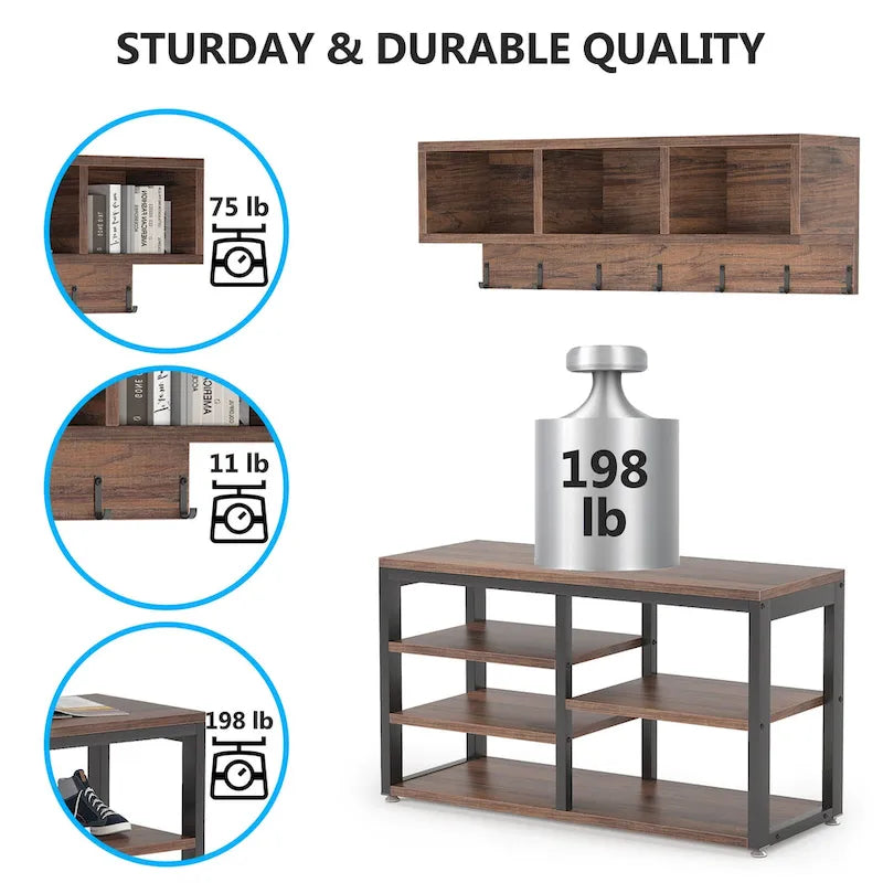 Garderobenständer mit 7 Haken, Flurbank mit Garderobe