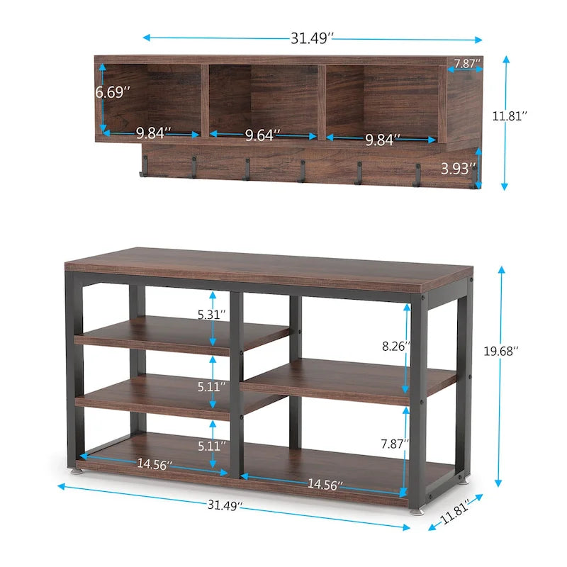 Garderobenständer mit 7 Haken, Flurbank mit Garderobe