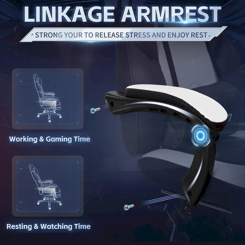 Ergonomischer Gaming-Stuhl PU-Leder mit Kopfstütze, Fußstütze und Massage-Lordosenstütze