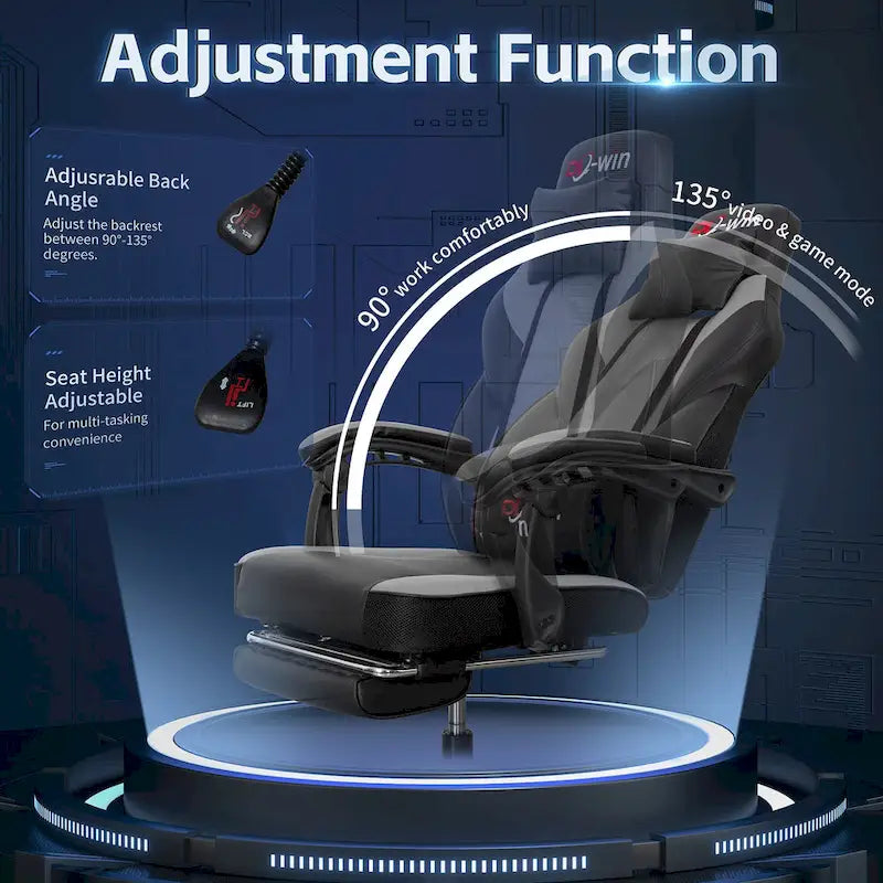 Ergonomischer Gaming-Stuhl PU-Leder mit Kopfstütze, Fußstütze und Massage-Lordosenstütze