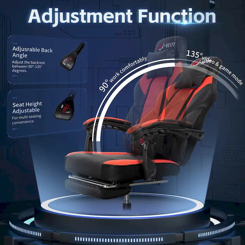 Ergonomischer Gaming-Stuhl PU-Leder mit Kopfstütze, Fußstütze und Massage-Lordosenstütze