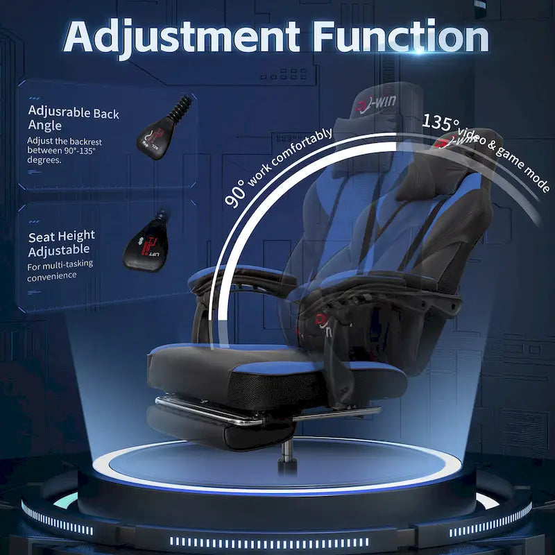 Ergonomischer Gaming-Stuhl PU-Leder mit Kopfstütze, Fußstütze und Massage-Lordosenstütze