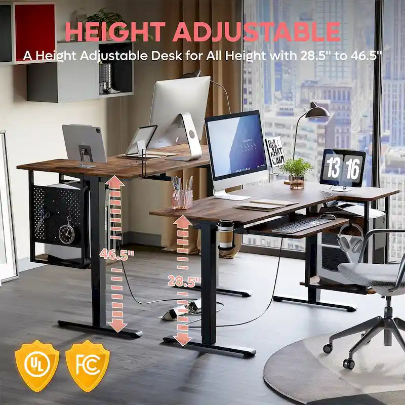 Elektrischer Stehschreibtisch, 145 cm, höhenverstellbar, L-förmiger Schreibtisch mit Tastaturauszug und Rechnerablage