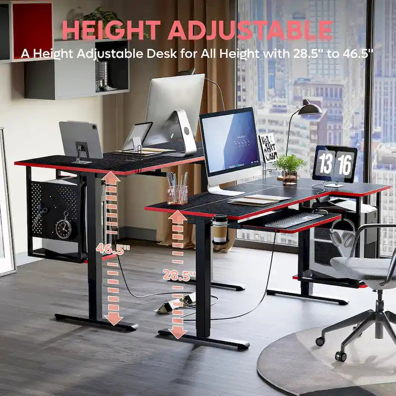 Elektrischer Stehschreibtisch, 145 cm, höhenverstellbar, L-förmiger Schreibtisch mit Tastaturauszug und Rechnerablage