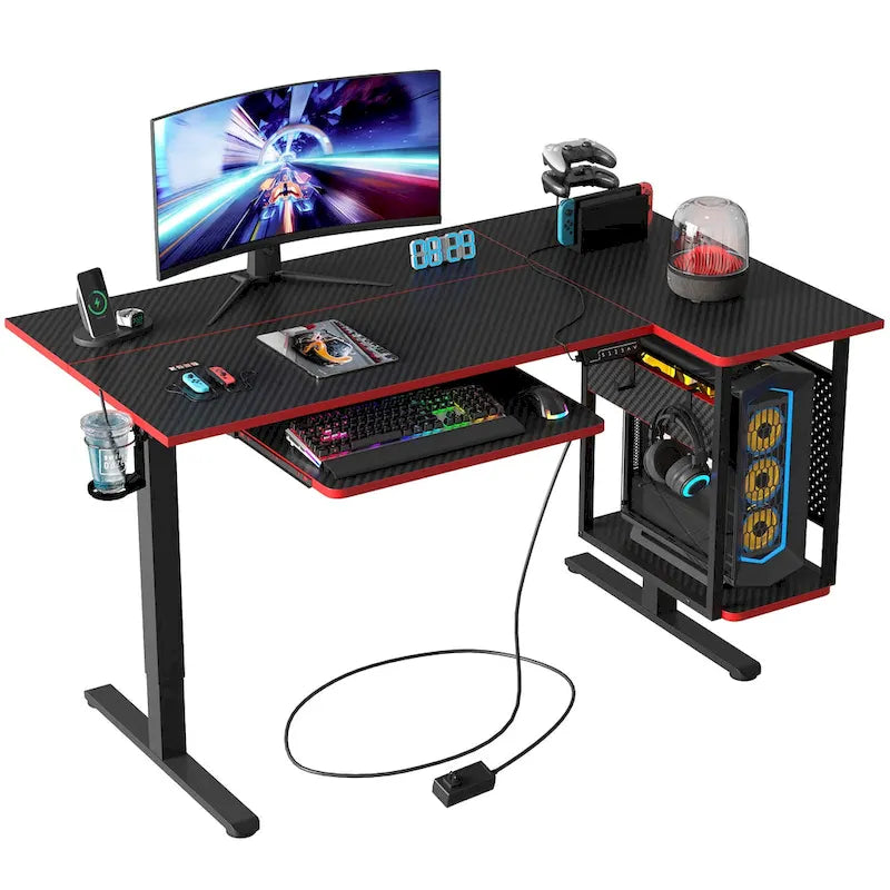 Elektrischer Stehschreibtisch, 145 cm, höhenverstellbar, L-förmiger Schreibtisch mit Tastaturauszug und Rechnerablage