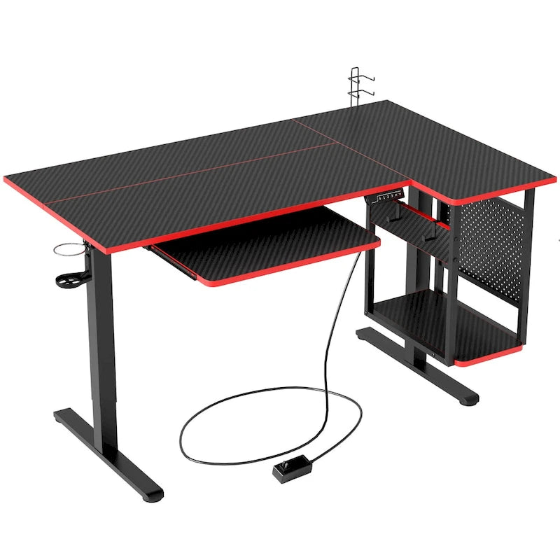 Elektrischer Stehschreibtisch, 145 cm, höhenverstellbar, L-förmiger Schreibtisch mit Tastaturauszug und Rechnerablage