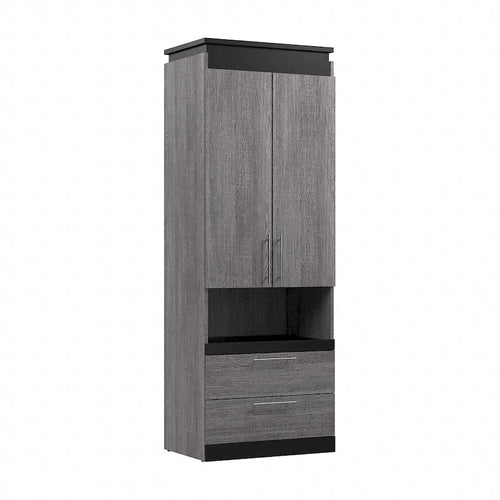 76 cm breiter Hochschrank mit Schubladen und ausziehbarer Ablage