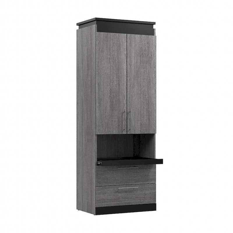 76 cm breiter Hochschrank mit Schubladen und ausziehbarer Ablage