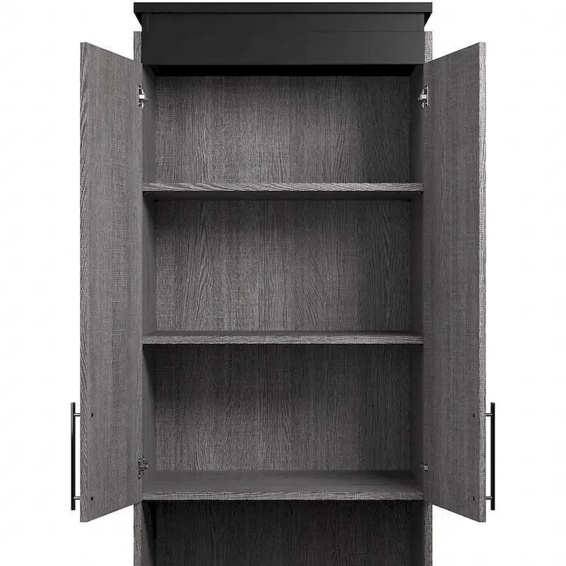 76 cm breiter Hochschrank mit Schubladen und ausziehbarer Ablage
