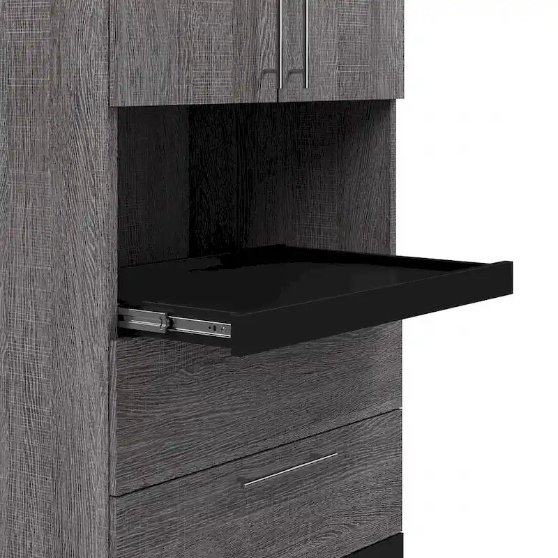 76 cm breiter Hochschrank mit Schubladen und ausziehbarer Ablage
