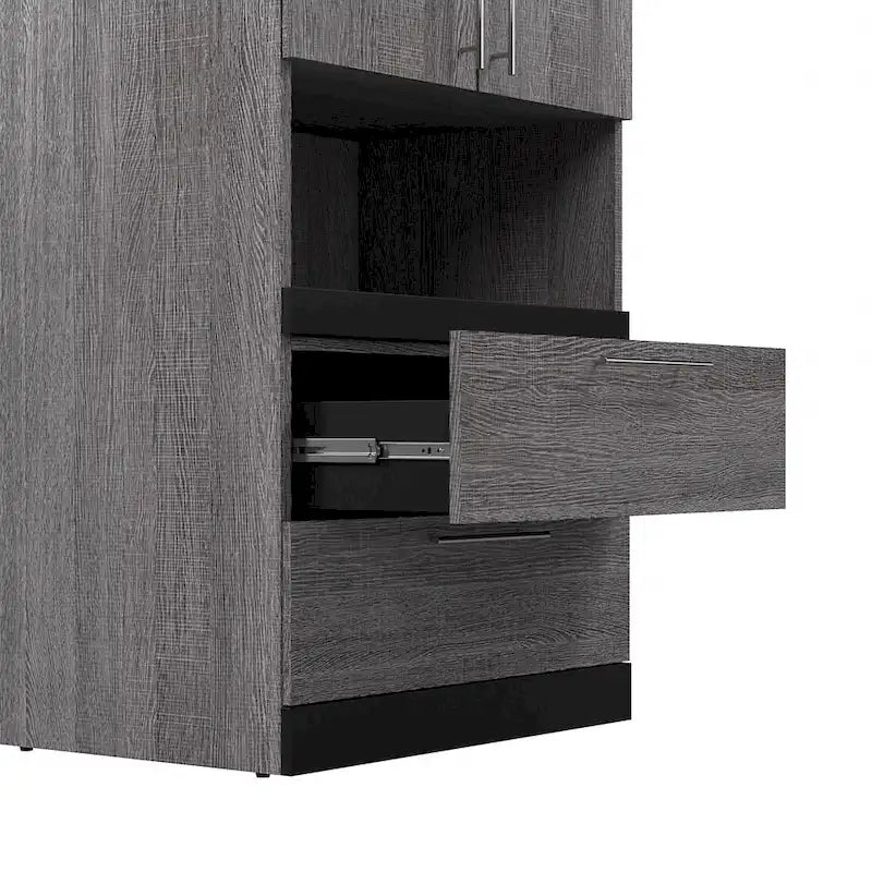 76 cm breiter Hochschrank mit Schubladen und ausziehbarer Ablage