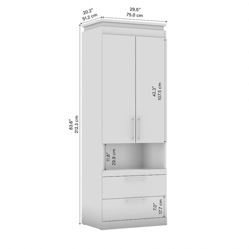 76 cm breiter Hochschrank mit Schubladen und ausziehbarer Ablage