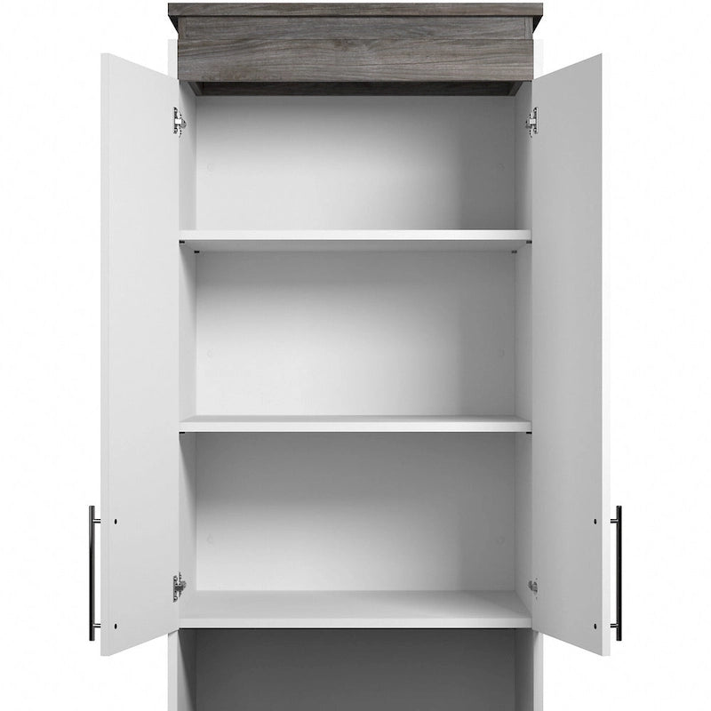 76 cm breiter Hochschrank mit Schubladen und ausziehbarer Ablage