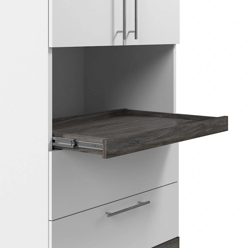 76 cm breiter Hochschrank mit Schubladen und ausziehbarer Ablage