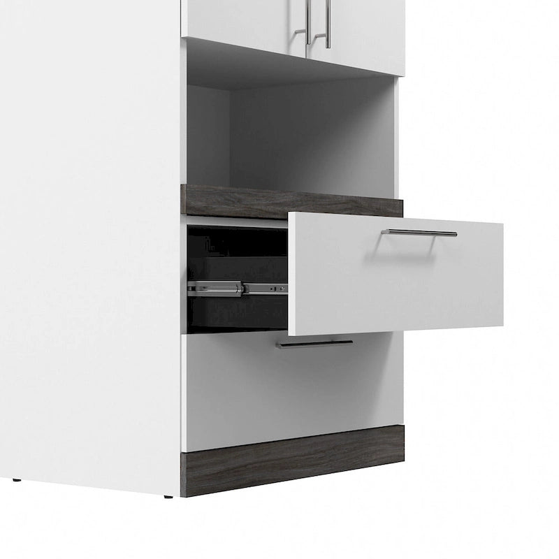 76 cm breiter Hochschrank mit Schubladen und ausziehbarer Ablage