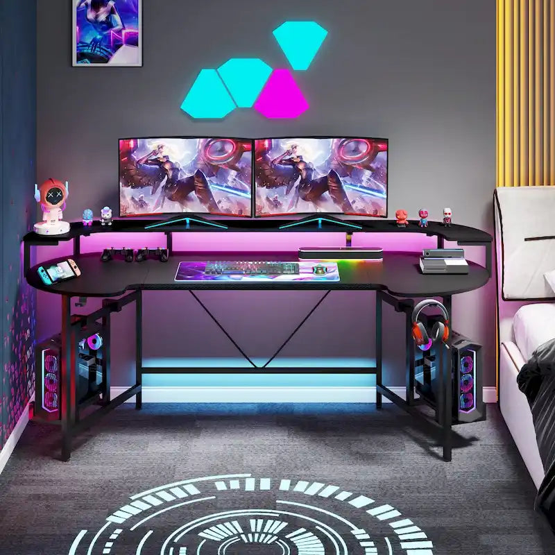 75 Zoll Gaming-Schreibtisch mit Monitorablage und RGB-LED-Streifen