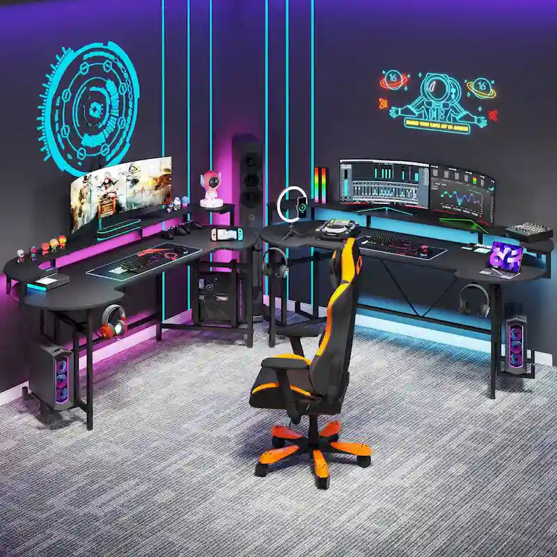 75 Zoll Gaming-Schreibtisch mit Monitorablage und RGB-LED-Streifen