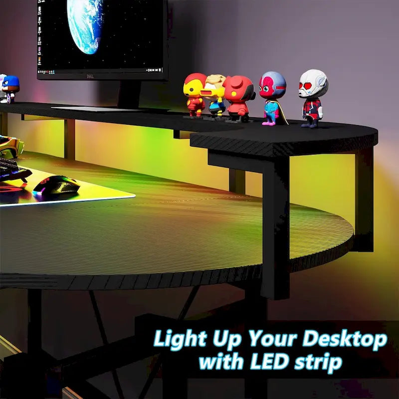 75 Zoll Gaming-Schreibtisch mit Monitorablage und RGB-LED-Streifen