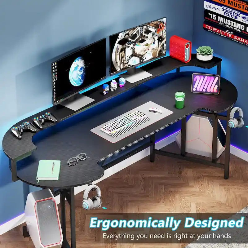 75 Zoll Gaming-Schreibtisch mit Monitorablage und RGB-LED-Streifen