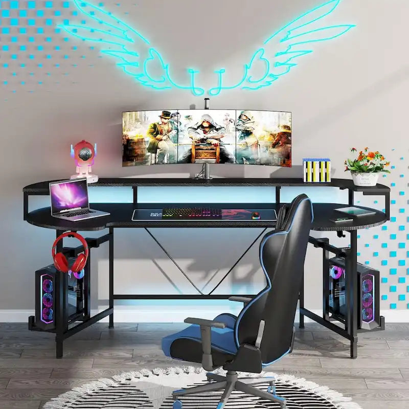 75 Zoll Gaming-Schreibtisch mit Monitorablage und RGB-LED-Streifen