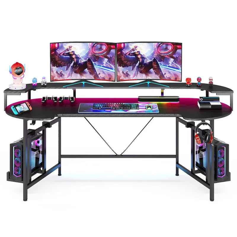 75 Zoll Gaming-Schreibtisch mit Monitorablage und RGB-LED-Streifen