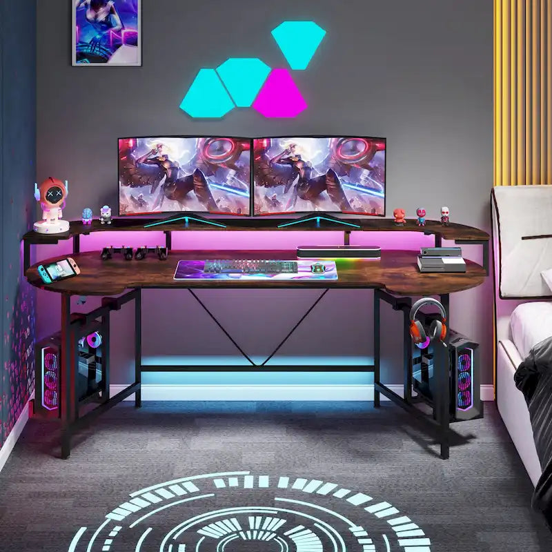 75 Zoll Gaming-Schreibtisch mit Monitorablage und RGB-LED-Streifen