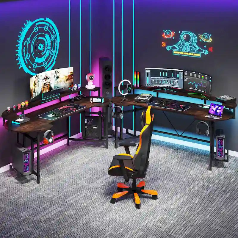 75 Zoll Gaming-Schreibtisch mit Monitorablage und RGB-LED-Streifen
